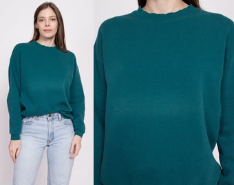 90s Lee Teal Green Crewneck Sweatshirt Men's Medium Short, Women's Large | Vintage Blank Slouchy Plain Pullover