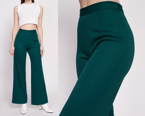 70s Emerald Green Flared Side Zip Pants Extra Sma… - image 1