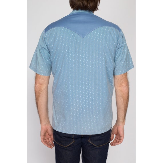 Large 70s Blue Pearl Snap Western Shirt | Vintage… - image 6