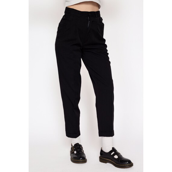 Petite XS 80s Black Pleated High Waisted Pants | … - image 5