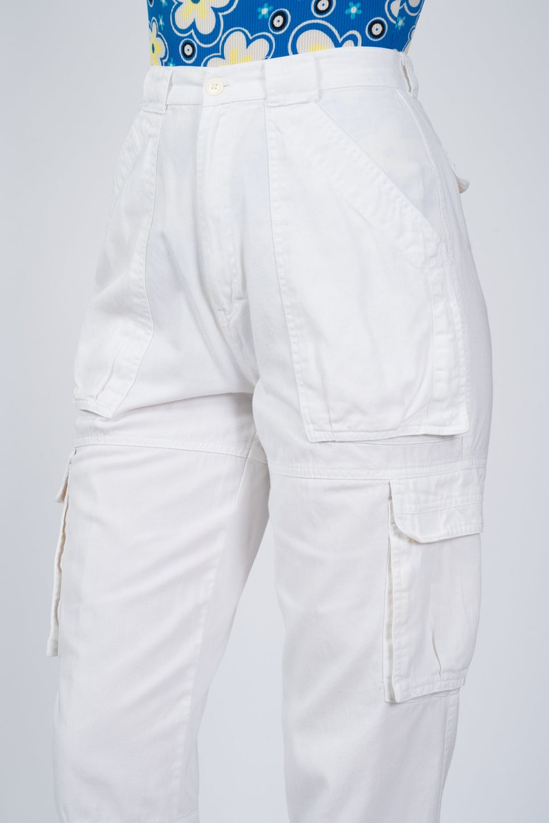 Small 80s Palmetto's White Cargo Pants 25.5 Vintage High Waist Pleated Cotton Trousers image 6