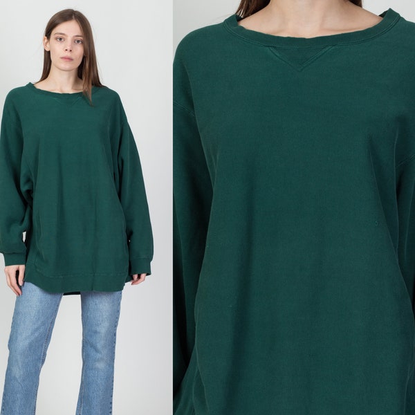 90s Green Distressed Oversize Sweatshirt Men's XL, Women's XXL | Vintage WearGuard Plain Long Pullover