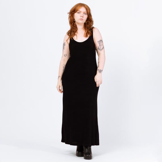 Vintage 90s Minimalist Black Slinky Maxi Tank Dress - Large Vintage 90s Minimalist Black Slinky Maxi Tank Dress - Large