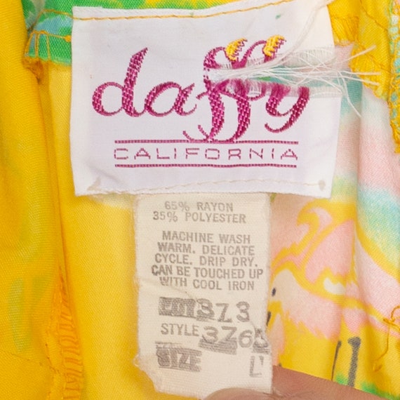 Medium 70s Yellow Flamingo & Palm Tree Print Halter M… - Gem