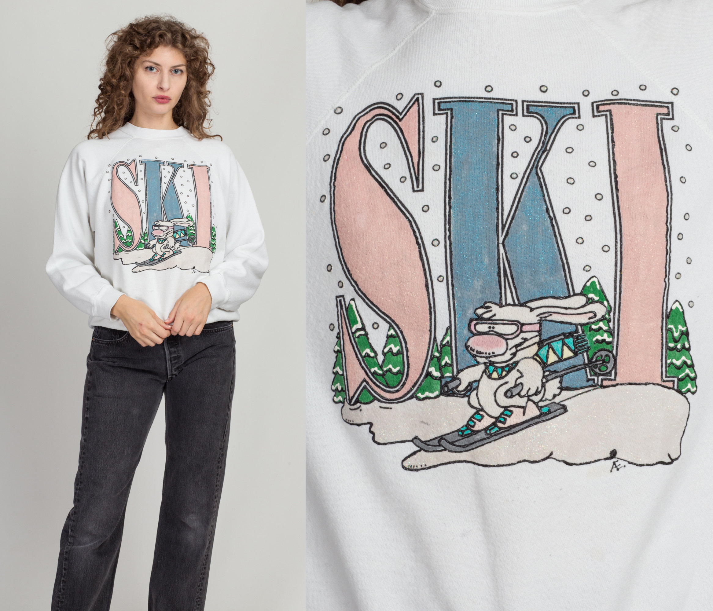 80s Puff Paint Ski Bunny Sweatshirt Men 