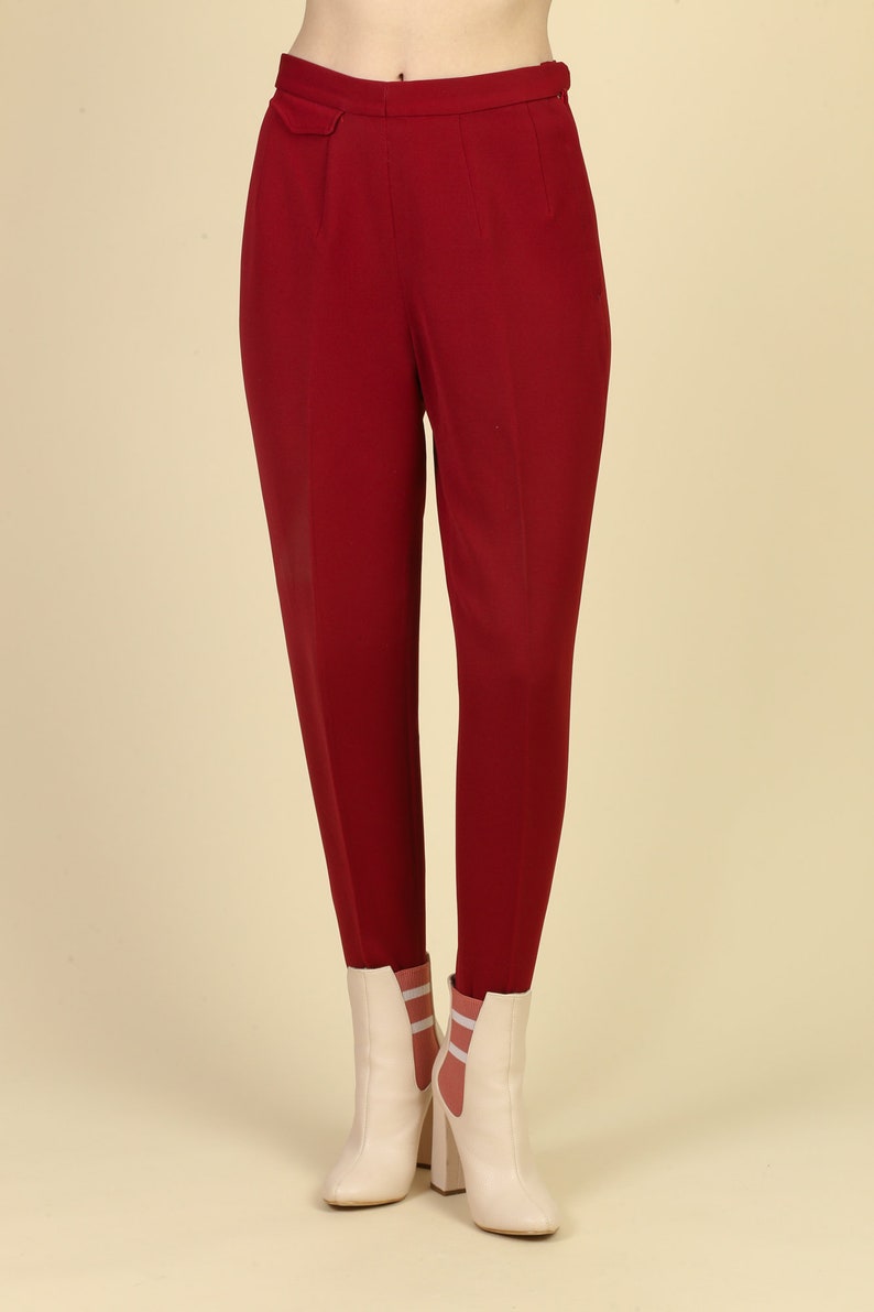 Vintage Nylastic Made In Austria High Waist Rockabilly Pants Petite Small 1950s Red Stirrup Ski Pants