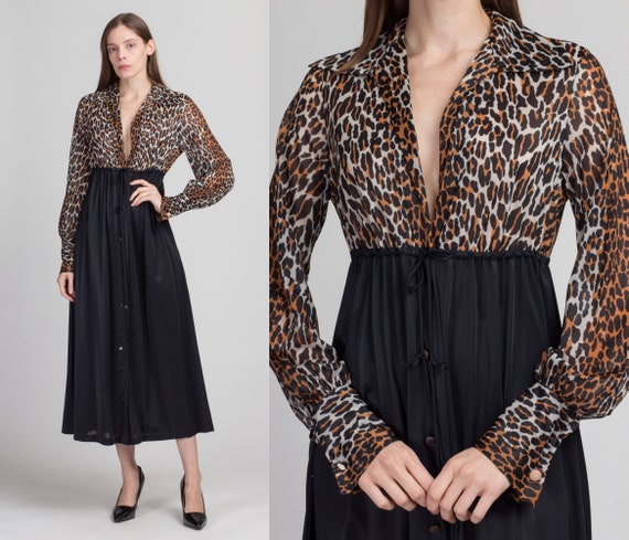Small 60s 70s Vanity Fair Leopard Print Loungewear Dress Vintage 