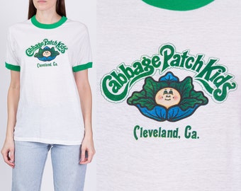 80s Cabbage Patch Kids Graphic Ringer Tee Unisex Medium | Vintage Cleveland Georgia White Green Toy T Shirt