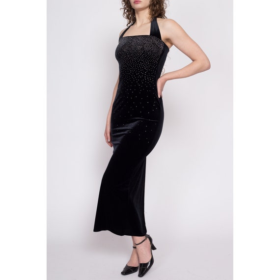 90s Y2K Sparkle Gradient Black Velvet Bodycon Dress -… - Gem