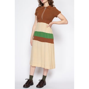 Small 70s Does 40s Color Block Midi Dress Petite Vintage Boho Striped Pointed Collar Jersey Shirtdress image 2