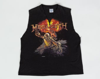 Vintage 1987 Megadeth Muscle Tee Men's Medium, Women's Large | 80s Black Heavy Metal Graphic Band Cut-Off Tank Top