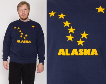 XL-XXL 90er Jahre Alaska Constellation Sweatshirt | Vintage Marineblauer Big Dipper State Flag Graphic Tourist Crewneck