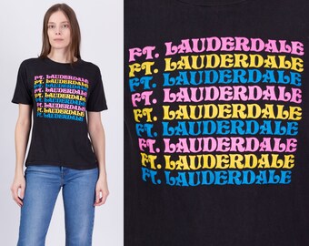 80s Ft. Lauderdale Tourist Tee Unisex Medium | Vintage Black Florida Gradient Graphic Travel T Shirt