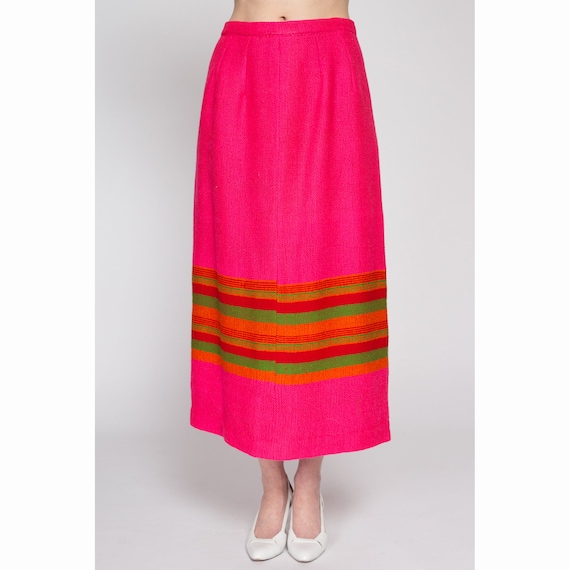 Medium 60s 70s Pink Striped Maxi Skirt 30" | Vint… - image 2