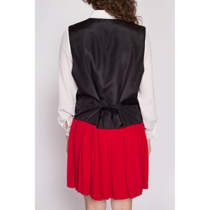 80s Polka Dot Mock Vest & Pleated Skirt Set Dress Large Vintage Red Black Pinafore Mini Dress image 5