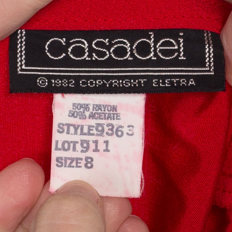 Small 80s Casadei Red Draped Back Midi Dress Vintage Designer Long Sleeve Blouson Shirtdress image 7