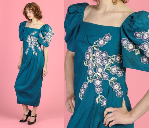 Vintage 1950s Hawaiian Puff Sleeve Dress - Small |