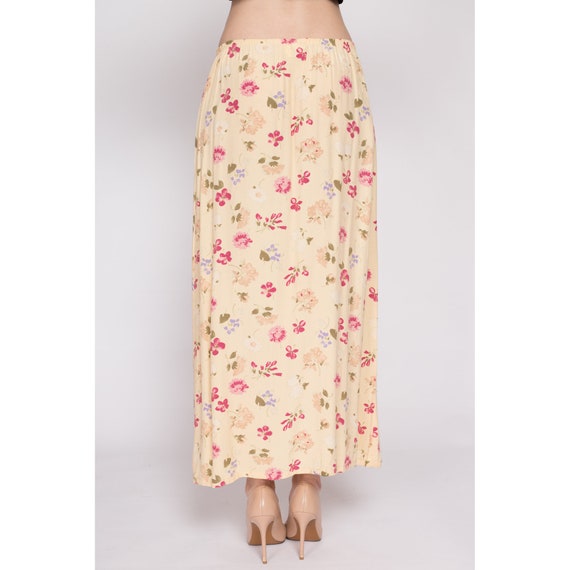 Medium 90s Butter Yellow Floral A Line Skirt | Vi… - image 5