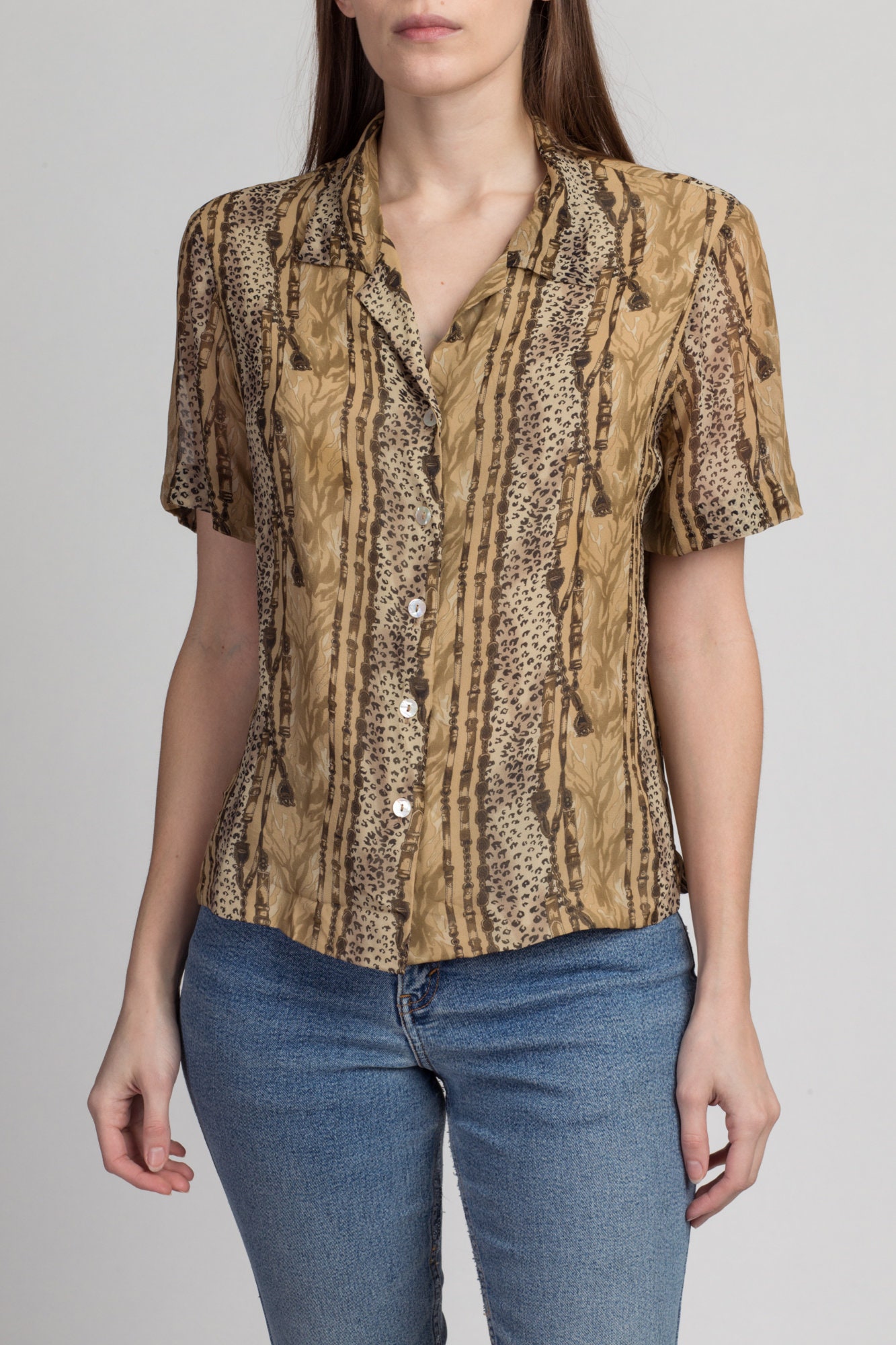 Vintage Silk Baroque Animal Print Shirt Medium 90s Short - Etsy