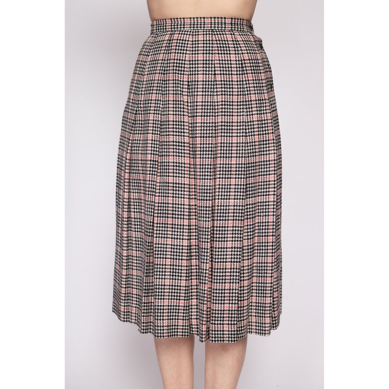 80s Houndstooth Pleated Midi Skirt Extra Small, 24 Vintage Micki Wool Blend High Waist Preppy Schoolgirl Skirt image 2