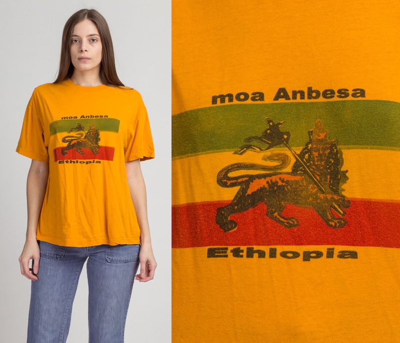 Vintage Ethiopian Flag T Shirt Extra Large 90s Yellow Lion OF Judah Graphic Tourist Tee