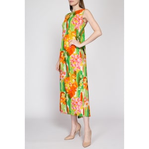 Small 60s Kaanapali Hawaiian Floral Watteau Maxi Dress Vintage Resort Wear Draped Back Column Kaftan Sundress image 4