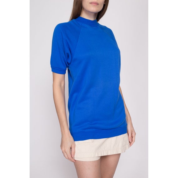Medium 70s Royal Blue Short Sleeve Sweatshirt Uni… - image 4