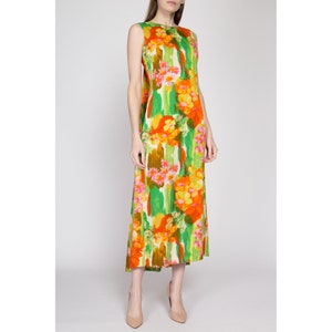 Small 60s Kaanapali Hawaiian Floral Watteau Maxi Dress Vintage Resort Wear Draped Back Column Kaftan Sundress image 3