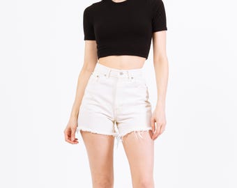 Vintage jaren 90 witte afgesneden jeanshort - extra klein, 24,5" | Hoog getailleerde denim cut-offs, zomerfestivalshort