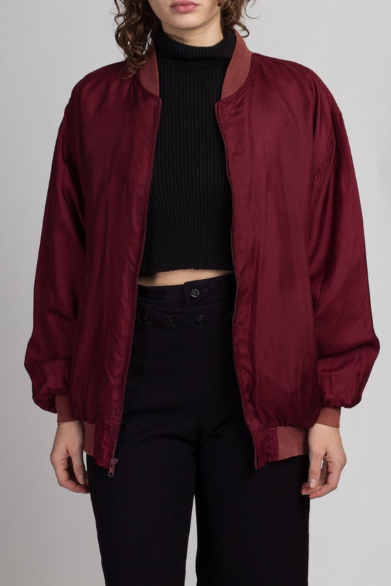 80s Maroon Silk Bomber Jacket - Men's Small | Vin… - image 6