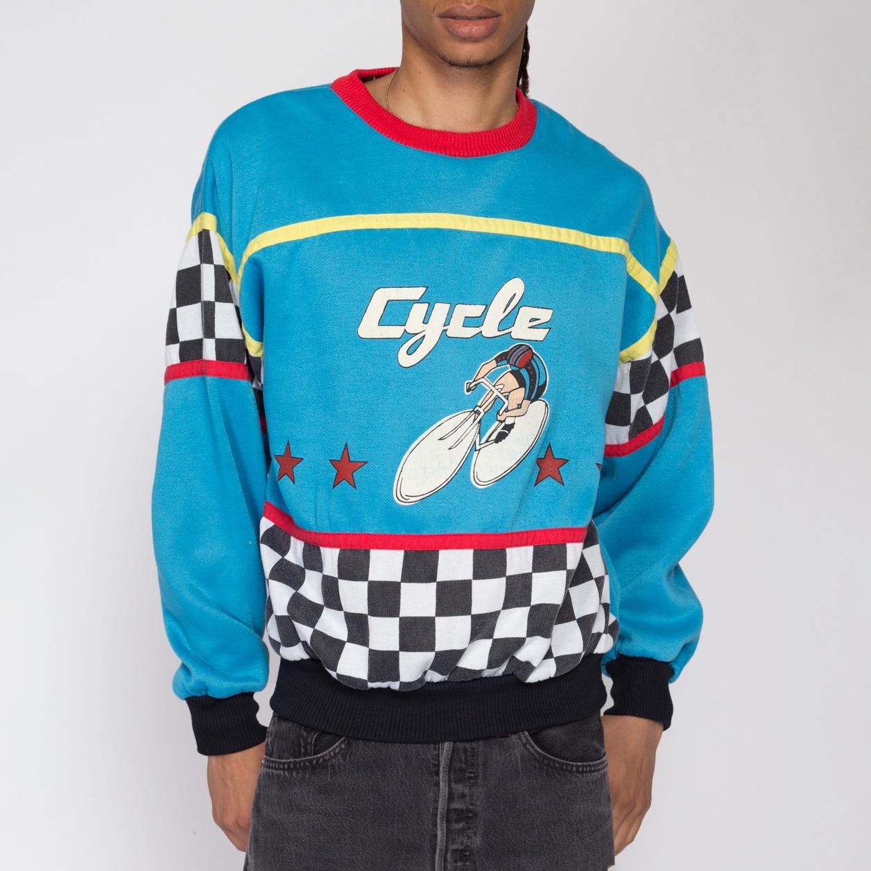 【archive】80s blue gradation Sweat shirt Large 80s Cycling Graphic Blue Color Block Sweatshirt