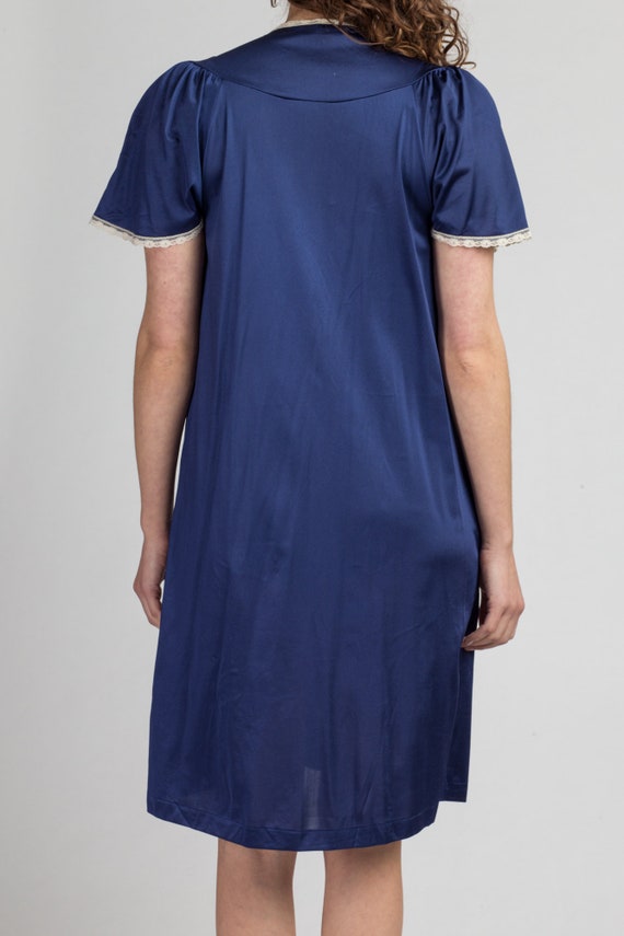 70s Blue Satin Flutter Sleeve Mini Nightdress Sma… - image 5