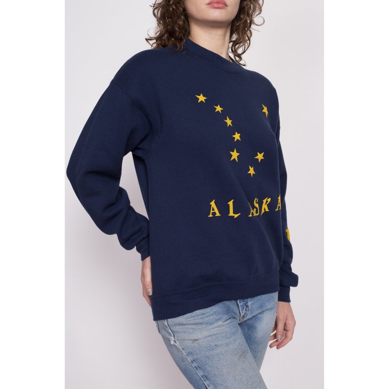 90s Alaska Constellation Sweatshirt Men's Medium, Women's Large Vintage Navy Blue Big Dipper State Flag Graphic Tourist Crewneck image 4