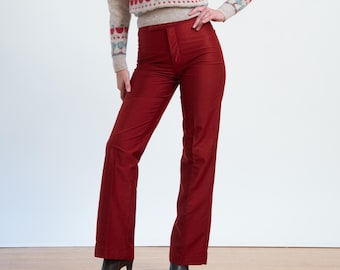 Vintage 70s Rust Red Ribbed Trousers - Men's XS, Women's Small, 29" Waist | Unisex High Waisted Bootcut Pants