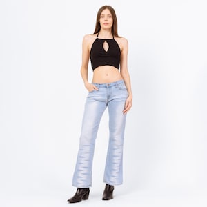 Vintage Y2K Light Wash Low Rise Flared Jeans - Small | 90s 2000s Tiger Stripe Faded Denim Bootcut Flares