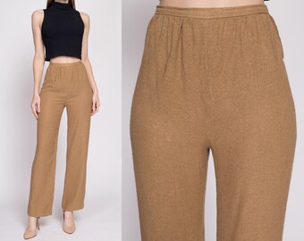 70s 80s Anne Klein Woven Trousers Small, 26" | Vintage High Waisted Brown Straight Leg Pants