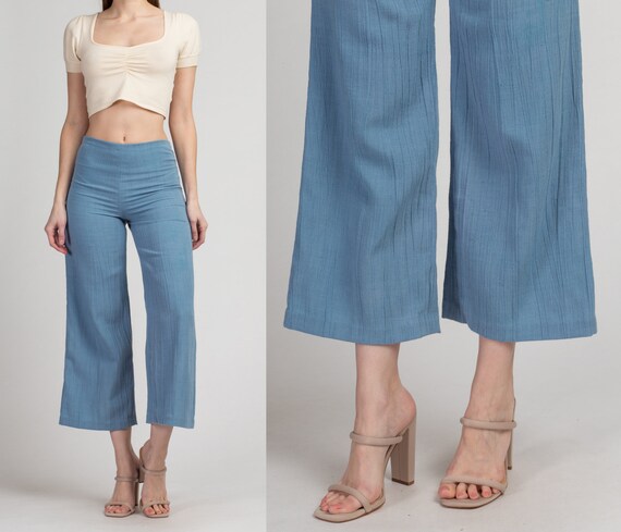 70s Boho Blue High Waisted Pants - Small | Vintage