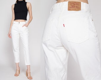 Petite Medium 90s Levis 551 White High Waisted Jeans 27.75" | Vintage Levi's Made In USA Denim Mom Jeans
