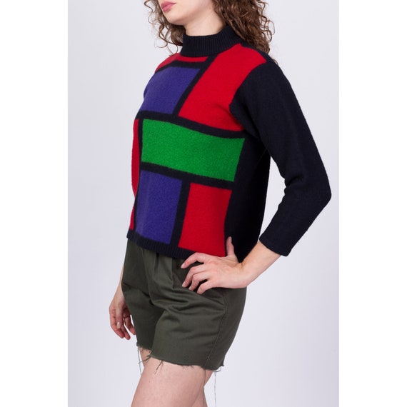 80s Mondrian Lambswool Knit Cropped Sweater Petit… - image 3