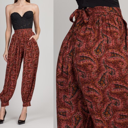 Red Paisley Balloon Leg Harem Pants 