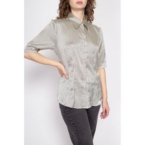 Large 80s Black & White Polka Dot Satin Shirt Vintage Button Up Short Sleeve Collared Shirt image 4