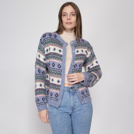 Medium 90s LL Bean Pastel Fair Isle Cardigan | Vintage Mohair