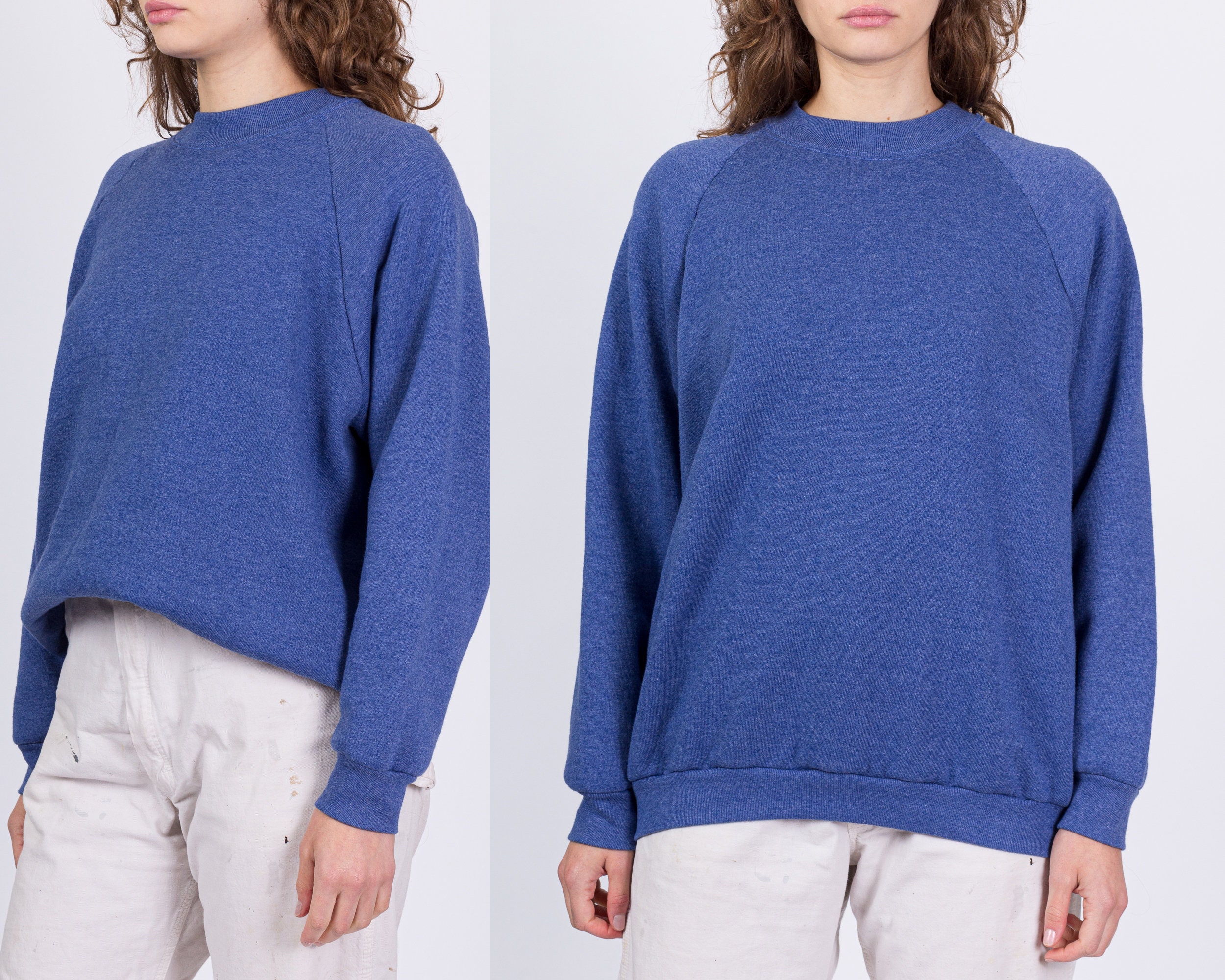 90s Periwinkle Raglan Sleeve Sweatshirt Medium Vintage Blank Plain Slouchy  Crew Neck Pullover 