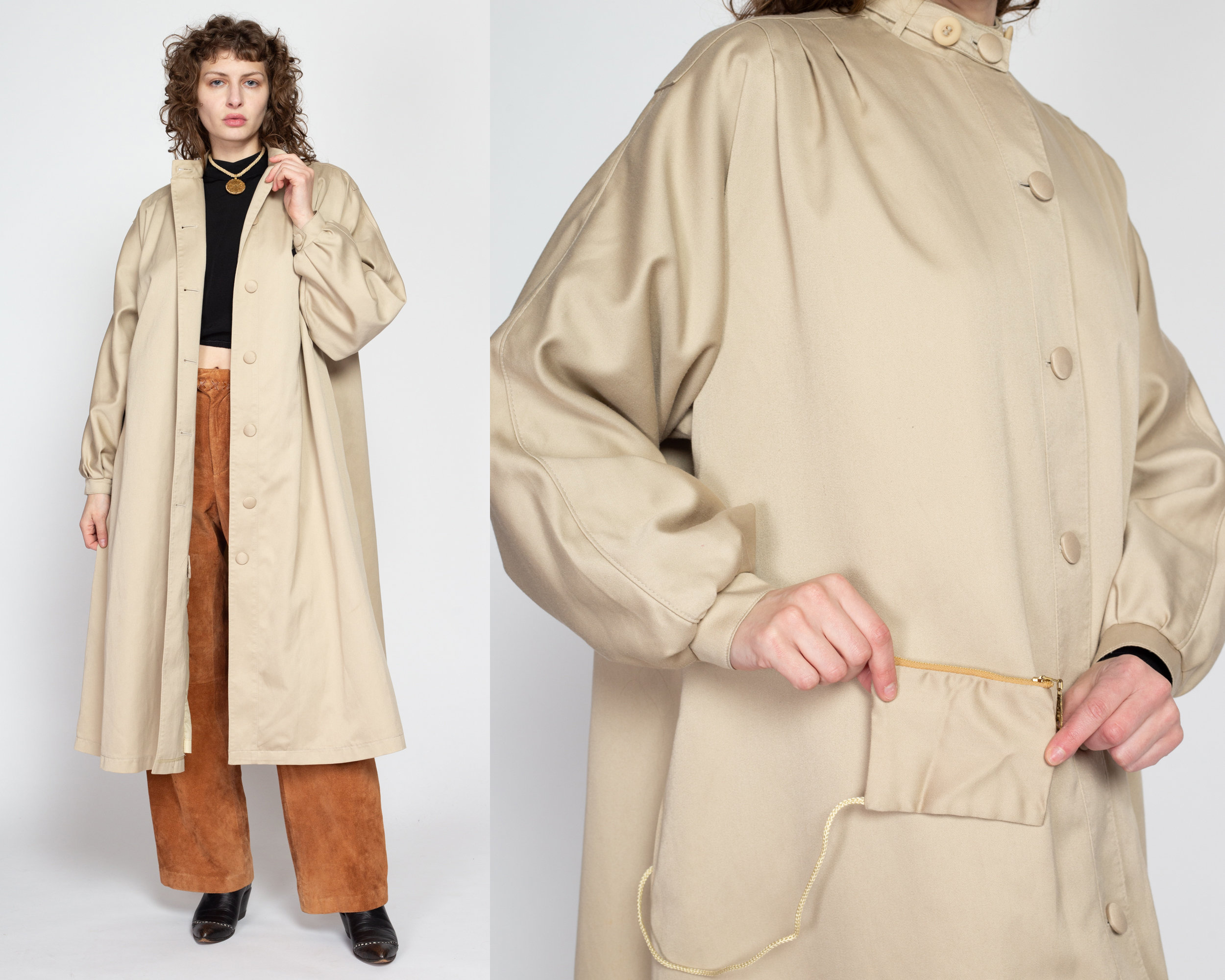 80s Misty Harbor Khaki Tent Trench Coat - Large | Vintage