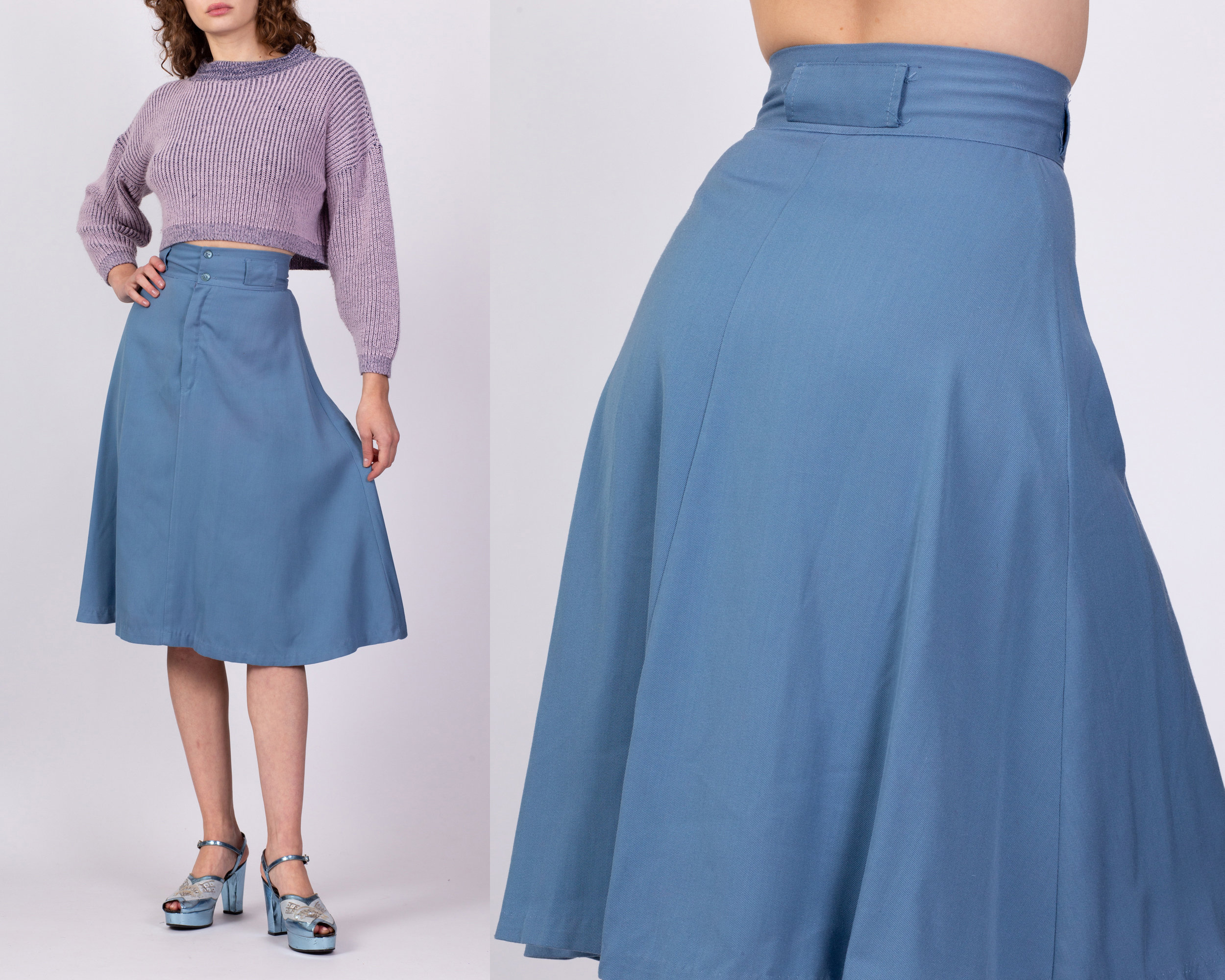 Vintage Blue Green Denim Midi Skirt