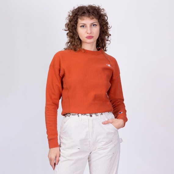 XS Champion Reverse Weave Orange Cropped Sweatshirt Plain Mockneck Streetwear Pullover Etsy Canada