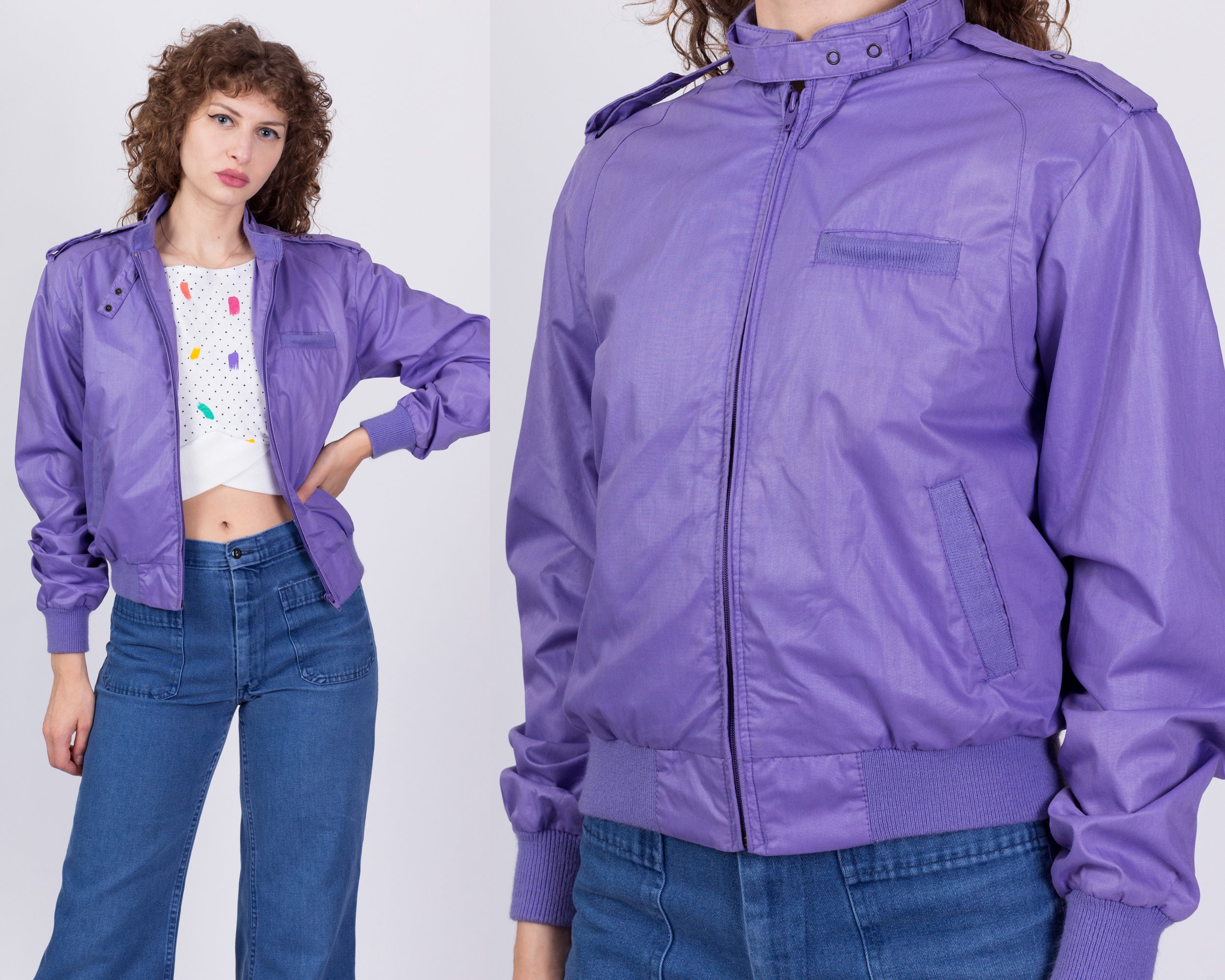 80s Purple Members Only Style Cafe Racer Jacket - Small | Vintage  Lightweight Zip Up Windbreaker