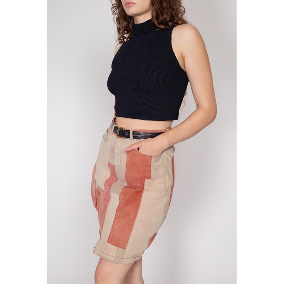 Medium Suede Patchwork Mini Skirt | Vintage High … - image 3