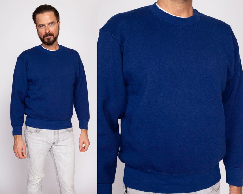 90s Dark Blue Crewneck Sweatshirt Men's Medium Vintage Fruit Of The Loom Unisex Plain Pullover image 1