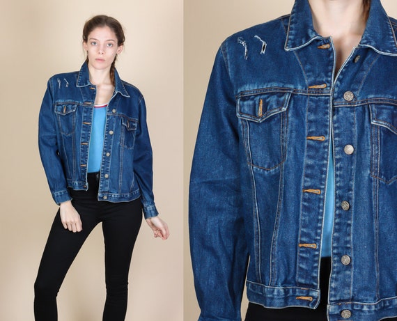 90s Bill Blass Ripped Jean Jacket 